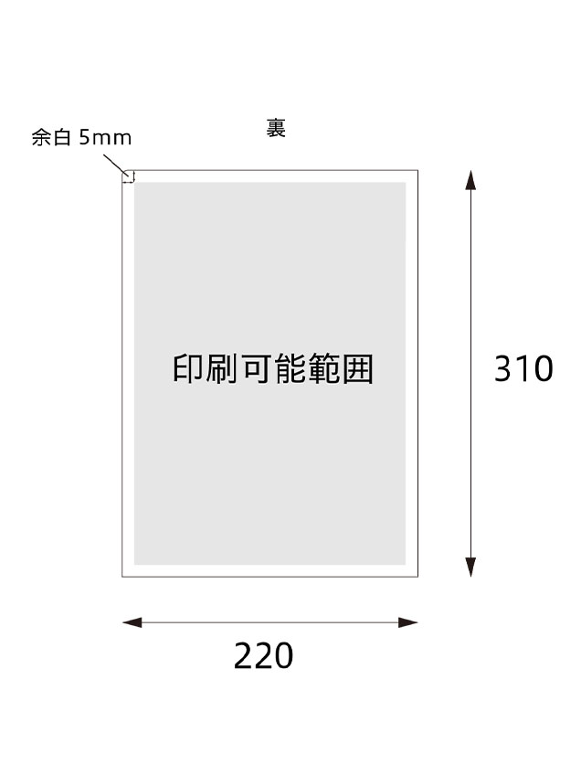 両面半透明タイプ：裏面印刷可能範囲